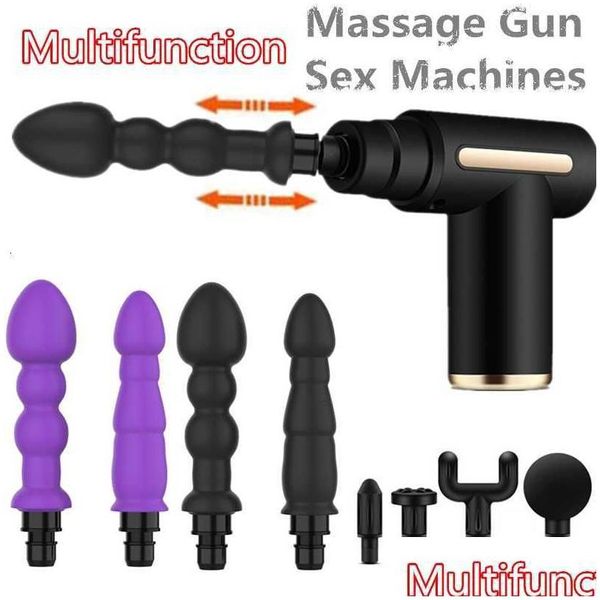 Masajeadores de piernas Masr de alta velocidad Mas Pistola Fascia Hine Juguetes para mujeres Hombres Vibrador Consolador Anus Plug Masturbador Adt Juegos Productos Drop de Dhn0K