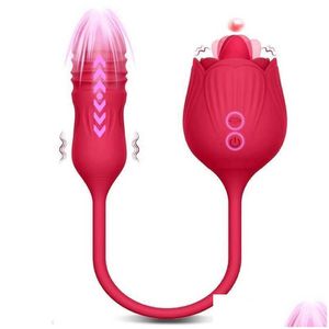 Masajeadores de piernas Juguete Masr Adt Rose Vibrador Femenino Lengua oral Lamiendo Clítoris Clítoris Estimador Empuje Vibrante Amor Huevo Consolador Adts para Dhu1T