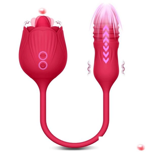 Masseurs de jambes Jouet Masr Nouveaux produits Rose Dildo Poussée Vibromasseur Stimulateur de clitoris féminin Langue Lécher Amour Oeuf Stretch Y Jouets Drop Del Dhpmw