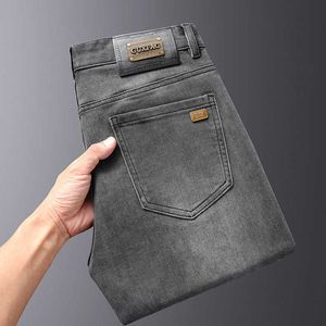Leen rechte jeans voor heren licht luxe broek 2023 lente en herfst lange los fitting veelzijdige elastische casual