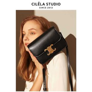 Legal Copy Ontwerper Celins's Bags online shop Tofu Bag Triomfboog Dames Zwart Goud Klein Vierkant 2023 Lente/Zomer Nieuw Enkele schouder Crossbody Met logo