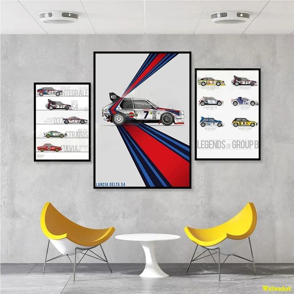 Legendary Racing Car Poster Rally Canvas de automóvil Pintura Arte de pared Impresiones Arte de pared de carreras para niños Decoración del hogar Wo6