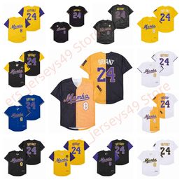 Legends # 8 # 24 Bryant Men's 1978-2020 patchs d'amour Mamba Forever Jerseys Baseball Cousu blanc Noir Jaune Bleu Violet Cool Base Jerseys