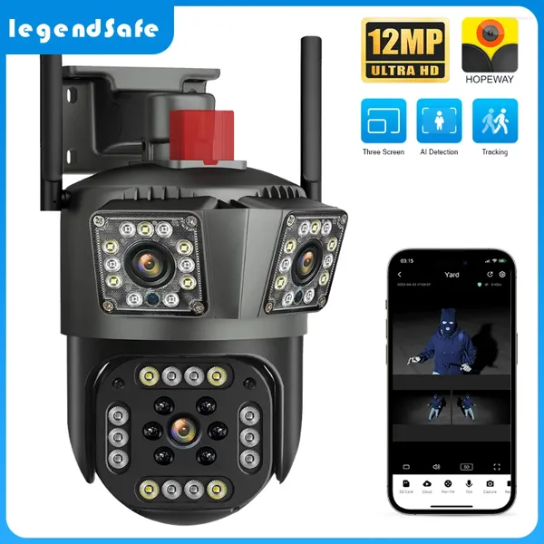 Legendsafe-cámara IP HD de 12MP, 6K, WIFI, seguimiento automático para exteriores, PTZ, pantalla de tres lentes, vídeo de seguridad impermeablewifi