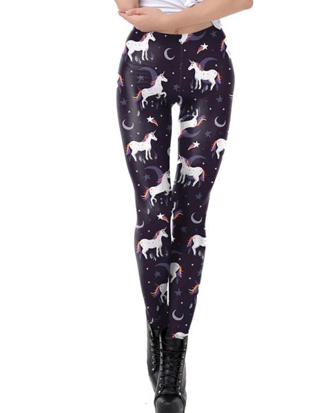 Leggings 2022 nouveaux Leggings mode mignon licorne imprimé Leings femmes élastique Fitness Leggins taille moyenne pantalon slim Sexy pantalon