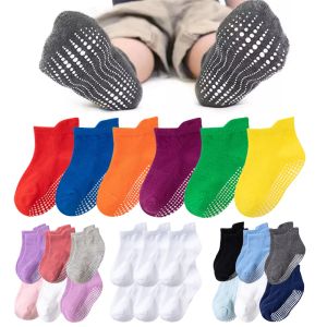 Leggings 6 paren/perceel 0 tot 6 jaar katoenen kinderen Antislip Boat Socks For Boys Girl Low Cut Floor Kid Sock met rubberen grips vier seizoen