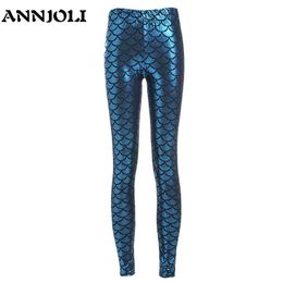 Leggings Annjoli 2020 New Fashion Leggings Slim Fit Leggings serrés Femmes sirène Fish Scale Leggings Femmes Plus taille