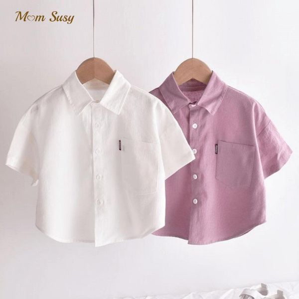 Leggings para bebé, camisa de lino, Color sólido, blanco, rosa, camisa para niño pequeño, traje de manga corta para niño, ropa para bebé 110y