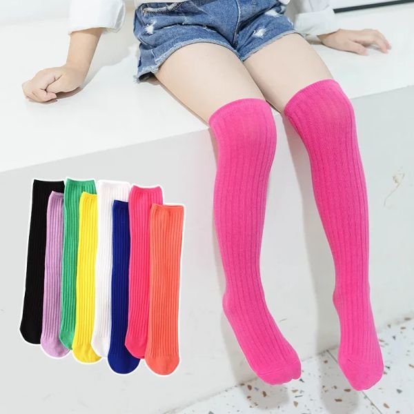 Leggings Calcetines altos de rodilla para niños Medillas de color del algodón de algodón de algodón de algodón