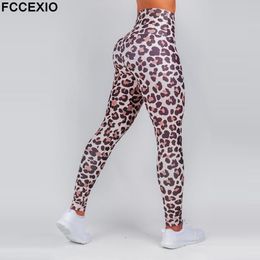 Leggings FCCEXIO Fitness Mujeres Altas cintura Nuevo Leopardo Leggings Sportswear entrenamiento Legging de mujeres Fuerza elástica Legging