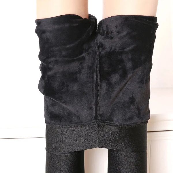 Leggings dame taille XL taille haute étiré leggings en cachemire femme automne hiver brillant noir legging étape pied slim fit crayon pantalon