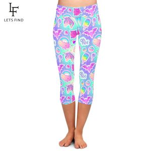 Leggings LETSFIND mignon Style gothique taille haute mince Fitness mi-mollet Leggings été mode femmes Capri Leggings