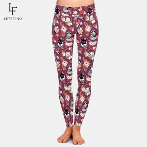 Leggings LETSFIND Moda Nuevas Leggings Estampados para Mujer Cintura Alta 3D Lindos Gatos y Flores Patrón Fitness Chica Sexy Flaco Estiramiento Legging