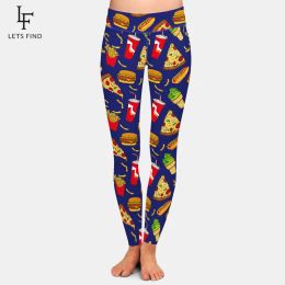 Legging LETSFIND Hoge kwaliteit dameslegging 3D Hamburger en pizzapatroon Digitaal printen Broek Nieuwe fitnesslegging