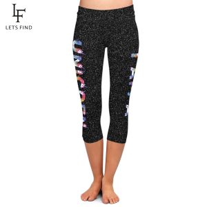 Leggings novedad de verano, mallas Capri de alta elasticidad para mujer, mallas negras elásticas a media pantorrilla con estampado de unicornio de cintura alta a la moda 3/4