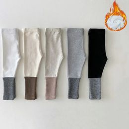 Leggings Panty's Autumn Winter Boy Girl Children Ribbed Fleece Warm Leggings baby katoen splicing casual broek mode baby zuigeling plus fluwelen broek 231215