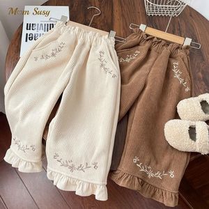 Leggings Collants Bébé Fille Princesse Pantalon En Velours Côtelé Fleur Broderie Infantile Enfant En Bas Âge Enfant Pantalon À Jambes Larges Polaire À L'intérieur Des Vêtements 1 7Y 231215