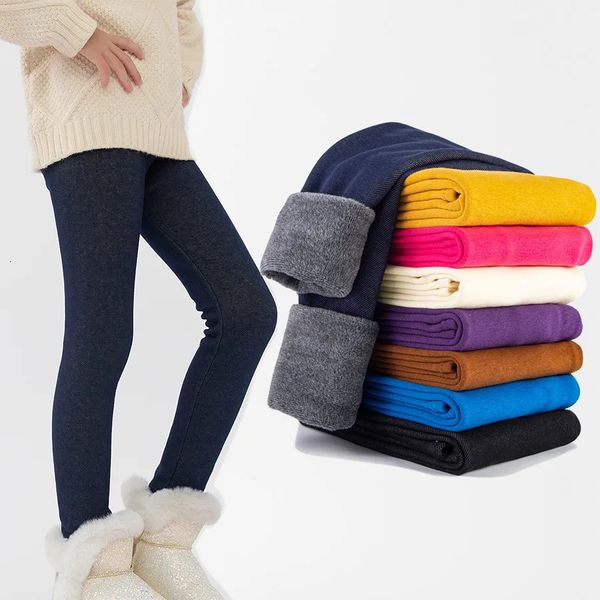 Leggings Medias Color caramelo Suave Algodón cálido Pantalones para niñas Terciopelo de invierno Leggings para niñas Niños Pantalones para niños Pantalones Ropa para niñas Edad 3-11 años 231219