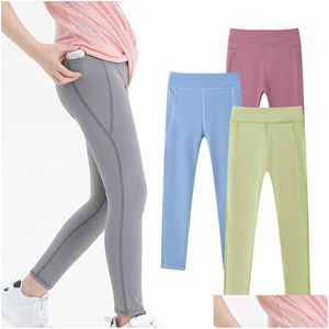 Legging Panty's Kinderen Kinderen Solide leggings Elastische yogabroek Lente Herfst Workout Sport Gym Ademend Meisje Snoep Kleur Mager Ti Dhxn6