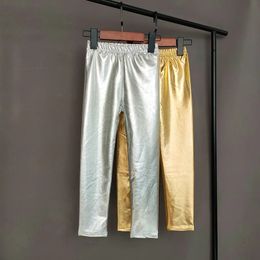 Legging Panty Goud Zilver Kinderbroek Meisjes Lente Herfst Kinderen Elastisch Kunstleer Mager Potloodmeisje 231018