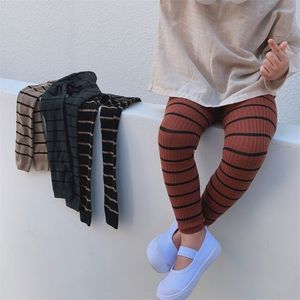 Leggings Panties Kids Leggings Fashionable Striped High Taille Pants Leggings For Girls Boys geribbeld pantyhouse Blackbeigebrick Redgrayish Blue 221018