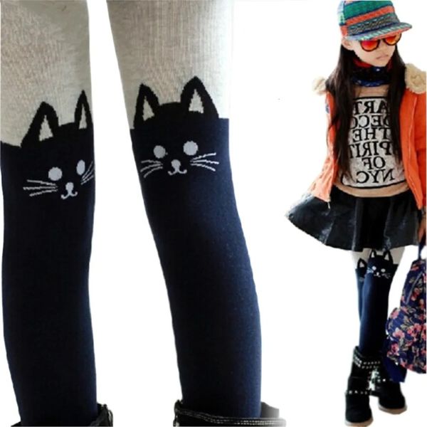 Leggings Collants Printemps et Automne Filles Chaussettes Dessin Animé Chat Patch Travail Bébé Filles Collants Tricoté Coton Mignon Enfants Chaussettes En Coton Chaud 231013