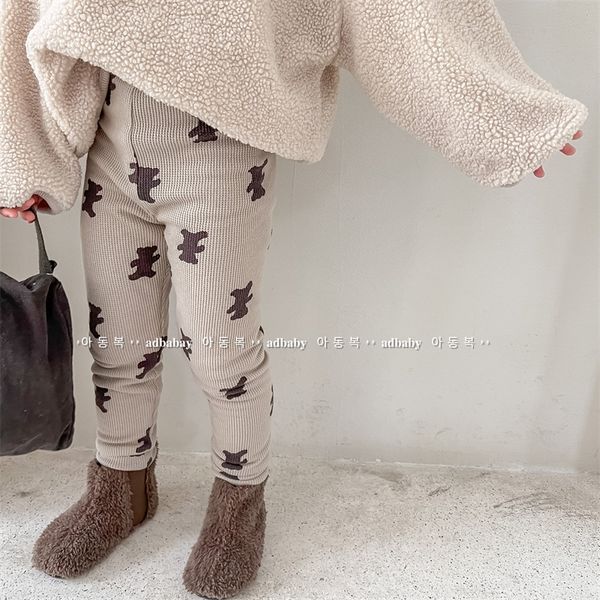 Leggings Medias Invierno Niños Cálido Fleece Lindo Oso de dibujos animados Imprimir Niñas Algodón Bebé Niña Plus Terciopelo Pantalones gruesos 221203