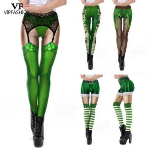 VIP MODE Nieuwe Cosplay St. Patrick's Day 3D Clover Gedrukt Leggings Vrouwen Nep Kant Skinny Broek Sexy Vrouwelijke leggings