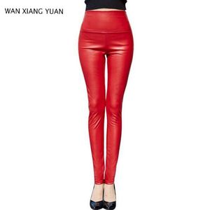 Leggings winter Women High Waist PU Leather Legging Slim Faux Pants Female Fashion Warm Leggings Women 0702