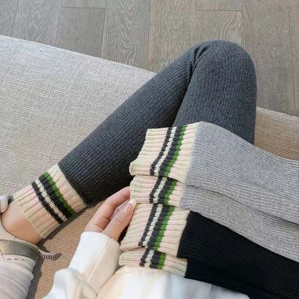 Leggings Femmes 2023 hiver côted haute taille mince usure pantalon décontracté couleurs contrastes