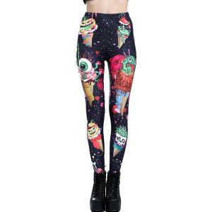 Leggings Mujer Negro Pintura Abstracta Rosa Y Pájaro Impreso Legin Estilo Mujer Leggings Pantalones Punk Cool Lovely Leggins Elásticos