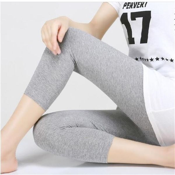 Leggings XS-7XL Legings d'été Femmes 3/4 Pantalon Legging court Mince Grande taille Stretch Gris Noir Blanc Rose 6XL 5XL 4XL 3XL 211215