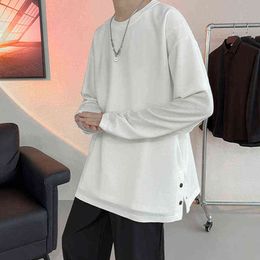 Legible primavera otoño camiseta hombres casual suelta manga larga camisetas hombre sólido hip hop tops hombres T220808