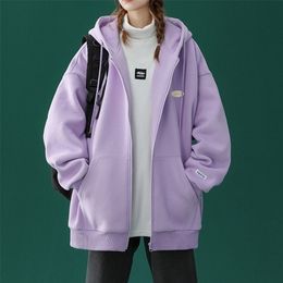 Leesbare lente herfst dames hoodies casual vrouwelijke rits omhoog losse capuchon oversized hoodie dames sweatshirts tienermeisje 220816