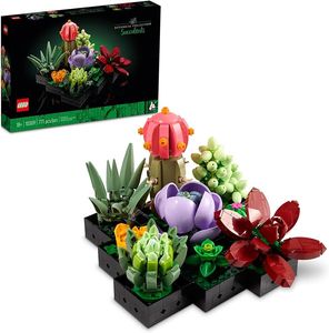 Lego Icons Succulents 10309 Juego de plantas artificiales para adultos, decoración del hogar, cumpleaños, regalos creativos de inauguración de la casa, colección botánica, kit de ramo de flores
