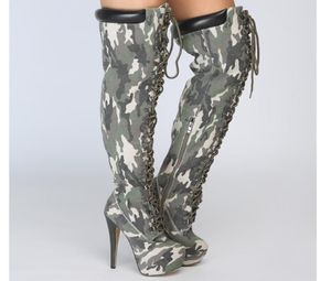 Legzen Sexy Femmes Over the Knee Boots Camouflage Plateforme Round Toe High Heels Club Club Chaussures Femme Plus Size50317028842833