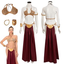 Leia Cosplay Fantasy Sexy Slave Uniform Movie Space Battle Princess Costume Disguise Bikini Set Adult Women Roleplay Tenues 240319
