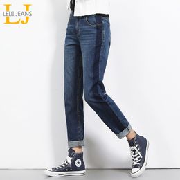 LEIJIJEANS toute la saison, plus la taille Shadow boyfriend femmes blanchies jeans taille moyenne pleine longueur lâche droite jeans pour femmes 201105