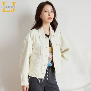 Leijijeans Nouvelle veste en jean décontractée pour femme de grande taille, veste en jean courte blanche, veste en jean tendance collège vent 201026