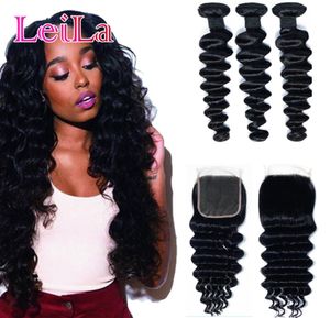 Haira Hair Loose Loose Deep Wave 3 Bundles with Closure Human Human Brésilien tissage Bundles with Close 44 Remy Hair Extension2559670