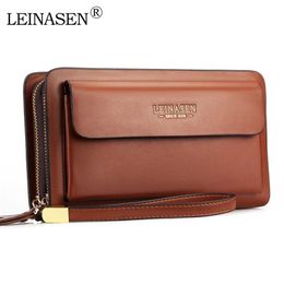 Leinasen marque hommes portefeuilles avec poche à monnaie fermeture éclair Double fermeture éclair mâle portefeuille Long grand hommes sac à main monnaie pochette noir affaires J2094