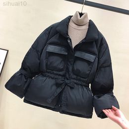 Leiouna dikke warme hiphop katoenen mouw ritssluiting nieuwe tops jassen slanke zakken mode vrouwelijke winter parka dames l220730