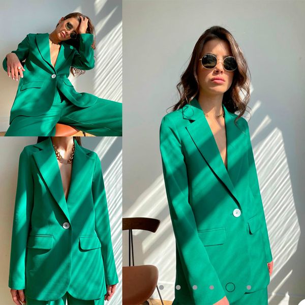 Leisur verde celebridade feminino blazer calças ternos solto senhora do escritório formal festa de formatura jaqueta tapete vermelho outfit casaco (jaqueta + calças)