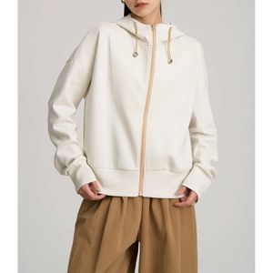 Veste Cardigan à capuche avec cordon de serrage pour loisirs, couleur contrastée, fermeture éclair, doux pour la peau, confortable, sport, printemps 2024