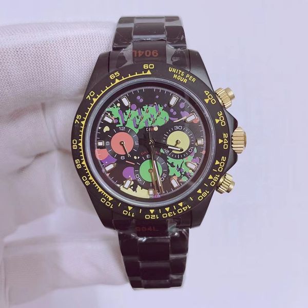 Cadran bloc coloré de loisirs, mouvement mécanique automatique, bracelet en acier de précision noir, montre classique 40mm