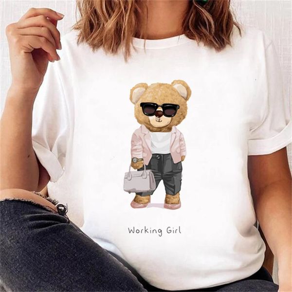 Loisirs mignon ours tendance style mignon femmes à manches courtes imprimé T-shirt motif T-shirt haut été et printemps vêtements imprimés 240227