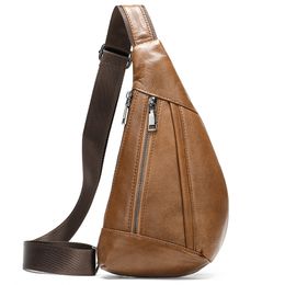 Sac de poitrine en cuir véritable de loisirs, sac à bandoulière nouveau Style mode pour hommes, sac de styliste créatif à bandoulière unique, sac Triangle Vintage pour homme, sac de taille