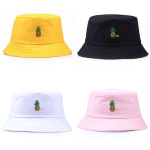 Chapeau de loisirs Foulard plat Coiffe Ananas Chapeau de pêcheur Cap Porter les deux côtés Été Bassin Chapeau Visière Seau Cap Orange Noir G220311