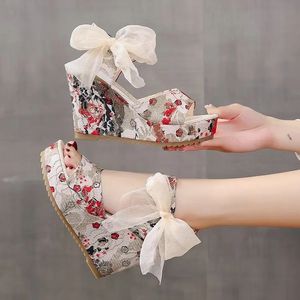 Leisure Ins Wedges Lace Heeled Women Summer Sandals Party Platform High Heel Shoes Woman 240410 5033