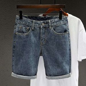 Vrije tijd Japanse Koreaanse zomer donkerblauwe denim shorts met rechte pijpen voor heren Slim Fit en kogelloze jeugdshorts Fabrieksprijs